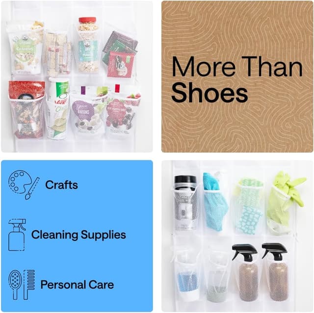 Detalle 2 de Gorilla Grip Over-the-Door Shoe Organizer (24 Mesh Pockets) — White, up to 40 lbs