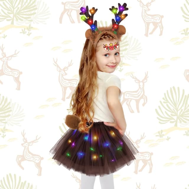 Detalle de Set costume da renna per bambina AOOWU (5 pezzi) con LED