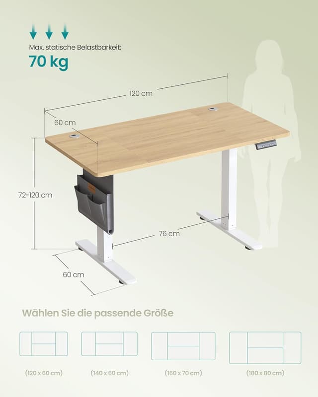 Detalle 2 de SONGMICS höhenverstellbarer Schreibtisch elektrisch LSD132YA01 (120 x 60 cm) mit Memory, 4 Höhen & USB‑C