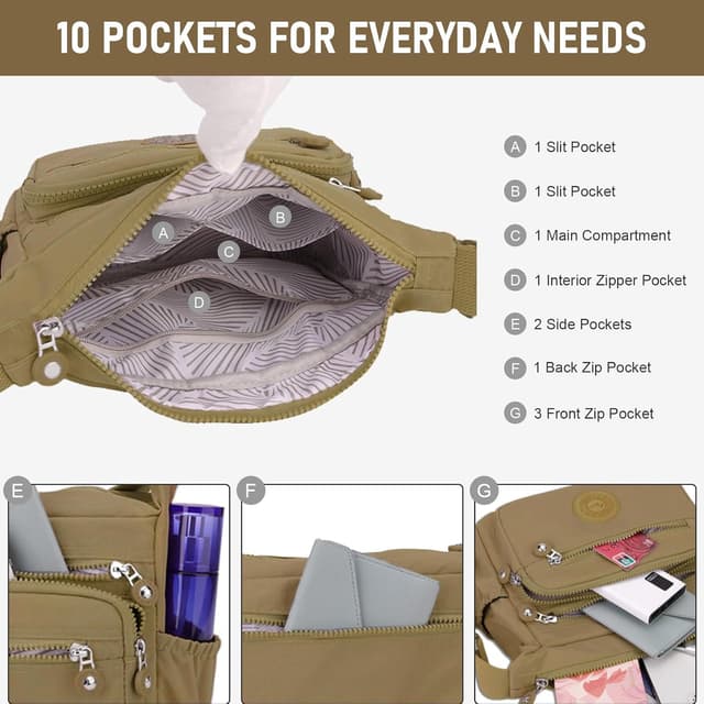 Detalle de ModaZeal Women’s Multi-Pocket Crossbody Nylon Bag – Water-Resistant Travel & Daily Messenger