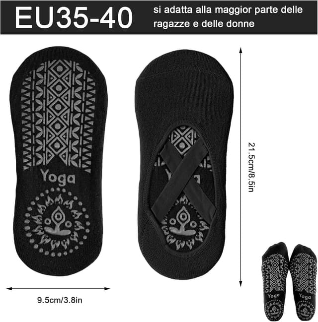Detalle de NHDDGR Calzini Pilates Donna antiscivolo con cinturino elastico (3 paia), taglia unica EU 35–40