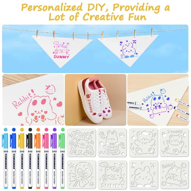 Detalle de Aolso Baby Lätzchen zum Bemalen (8er-Set) mit Textilstiften & Zeichenvorlagen – weiße Baumwoll-Lätzchen, 40 x 29 cm
