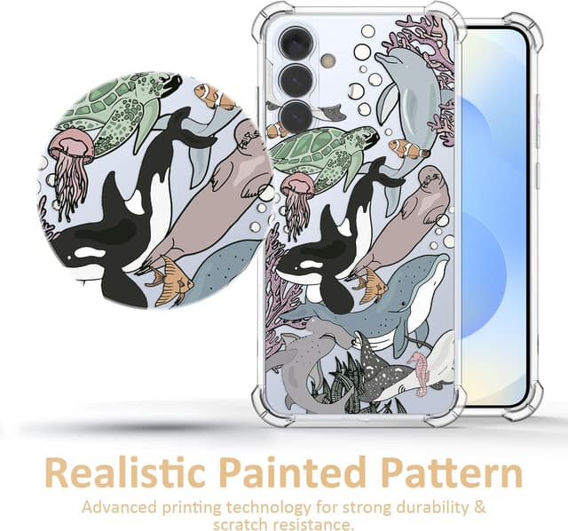Detalle de CAROKI Clear Case for Samsung S25 5G with Ocean Fish Pattern