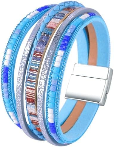 Thumbnail 6 de Viwind Damen Lederarmband Boho Multilayer mit Magnetverschluss – ca. 19 cm, geflochtenes Wickelarmband