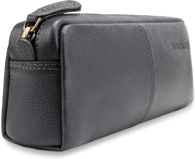 Detalle 2 de LEABAGS großes Leder-Federmäppchen aus Echtleder (Nappa) in Grau – mit Reißverschluss