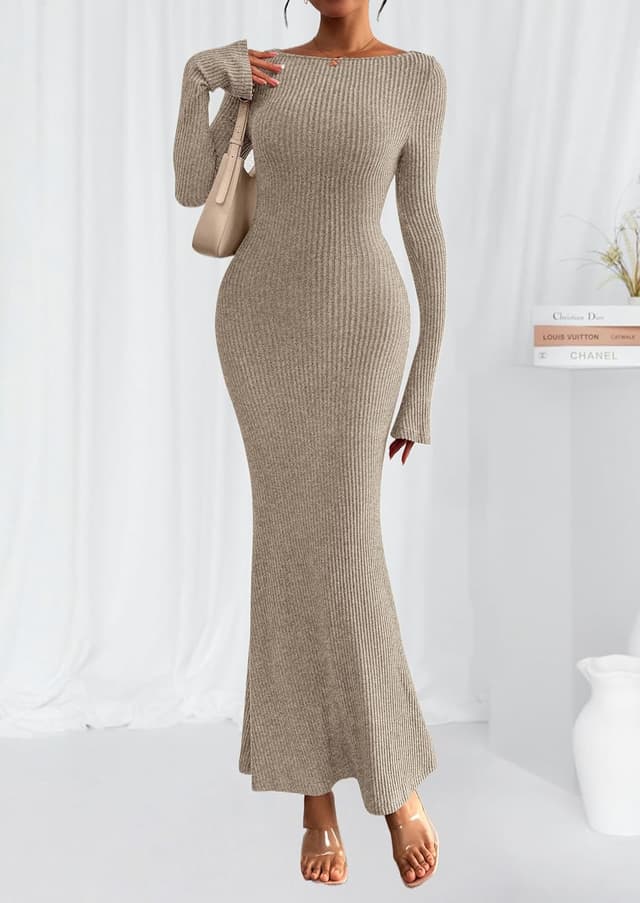 Thumbnail 5 de PRETTYGARDEN Ribbed Long Sleeve Maxi Dress, Casual ๐