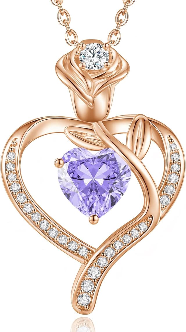 Detalle de CDE collier femme pendentif cœur et rose, argent 925, personnalisé avec pierre de naissance