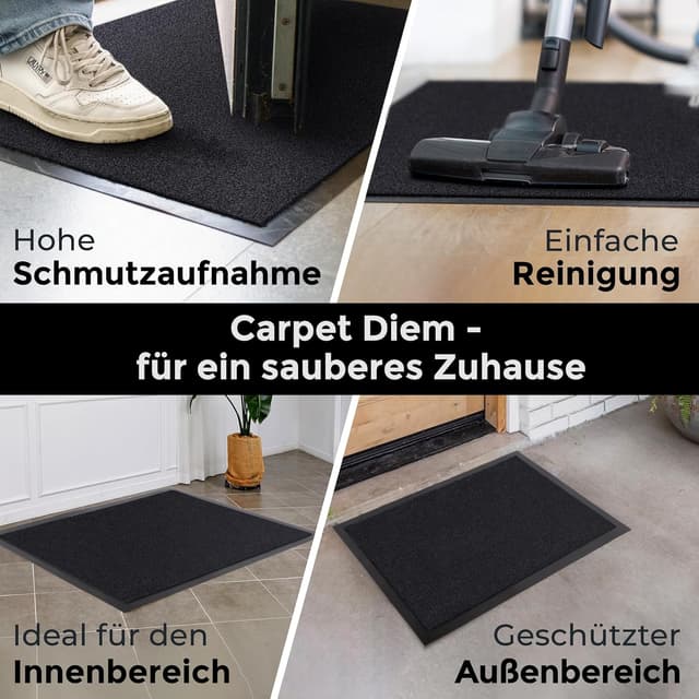 Detalle de Carpet Diem Fußmatte „einfach sauber“ – Schmutzfangmatte für innen & außen, rutschfest, Anthrazit, 40x60 cm