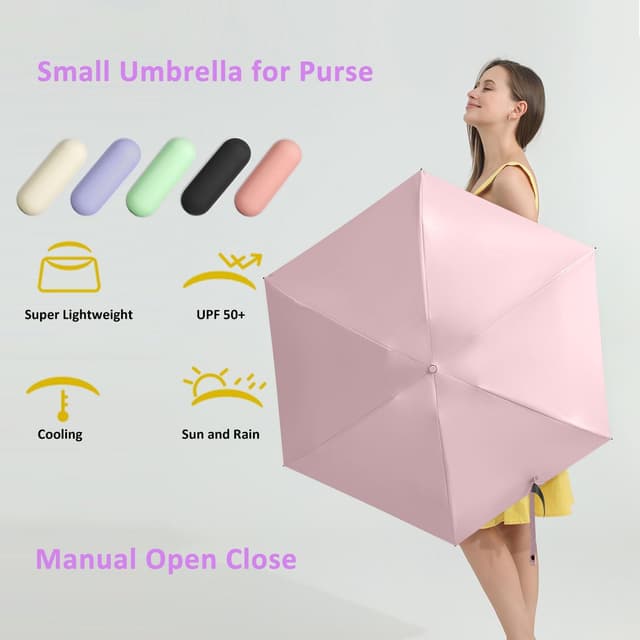 Detalle de Parapluie de voyage compact BAODINI mini pour sac à main, avec étui et protection UV (UPF 50+)