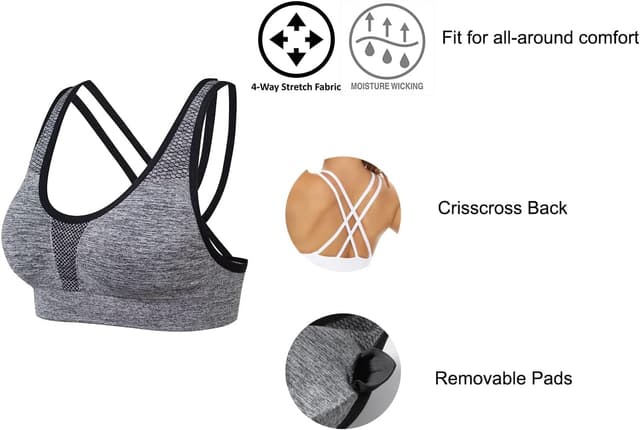 Detalle de SEGRILA Women’s Sports Bras 3 Pack with Crisscross Back and Removable Pads