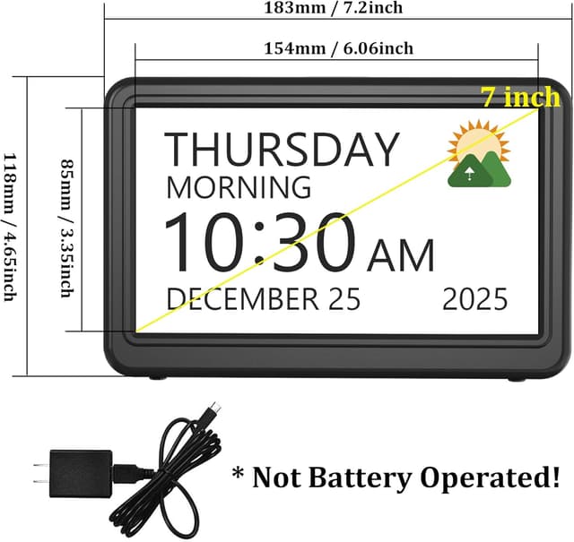 Thumbnail 5 de 7" Day and Date Clock with 20 Alarms