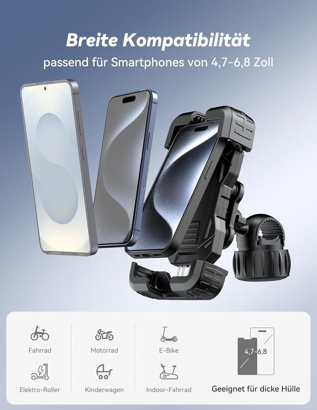 Detalle de TECKNET Handyhalterung Motorrad mit doppelter Vibrationsdämpfung, 360° drehbar für 4,7–6,8" Smartphones