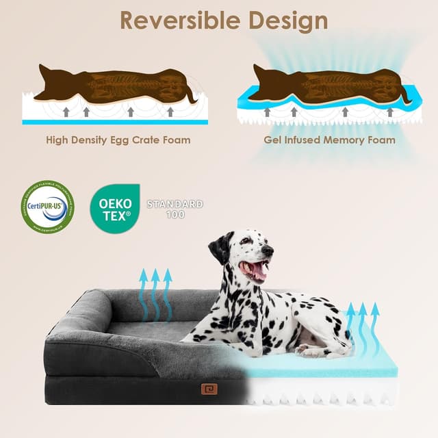 Detalle 2 de EHEYCIGA Memory Foam Orthopedic Dog Bed Large (91x68x17cm) with Bolsters, Waterproof Liner & Removable Cover