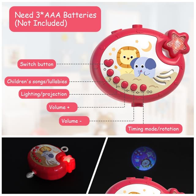 Detalle 2 de Aolso Babybett-Spielzeug: Mobile fürs Babybett mit Musik, Lichtprojektion und Fernbedienung (Sternprojektion-Rot)