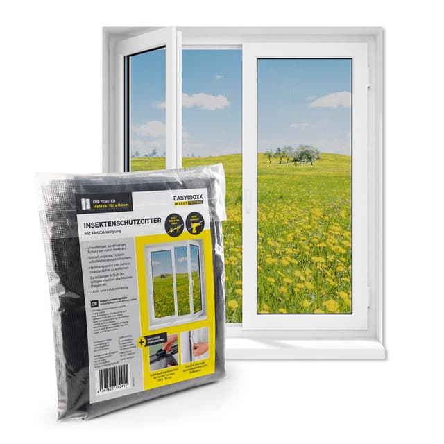 Detalle de EASYmaxx zanzariera per finestra con chiusura a strappo autoadesiva fino a 150 x 180 cm (rete nera, tagliabile)