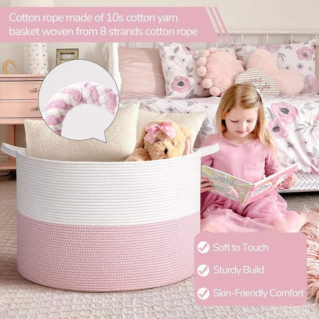 Detalle de TIMEYARD Jumbo Wäschekorb 115 l (rosa) für Kinderzimmer & Spielzeugaufbewahrung