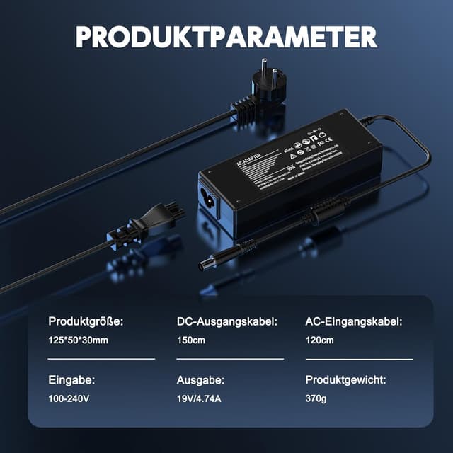Detalle de Etssembo 90W Laptop-Ladekabel für HP (19V 4,74A, 7,4 x 5,0 mm)