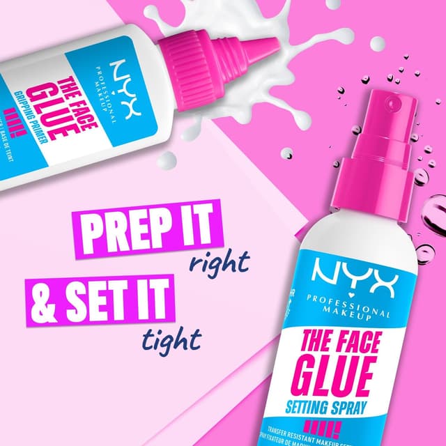 Detalle de NYX Professional Makeup The Face Glue Setting Spray (60 ml) – Fixierspray für bis zu 24 Stunden Make-up-Halt