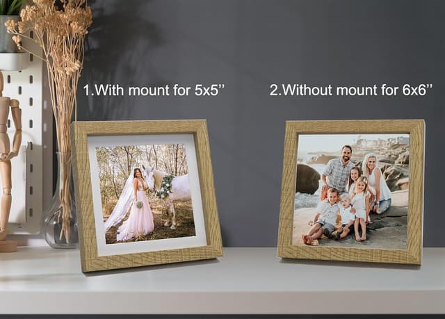 Detalle de YiPinYin 6x6" (15x15cm) Square Wood Photo Frames Set of 3 with Acid Free Mount