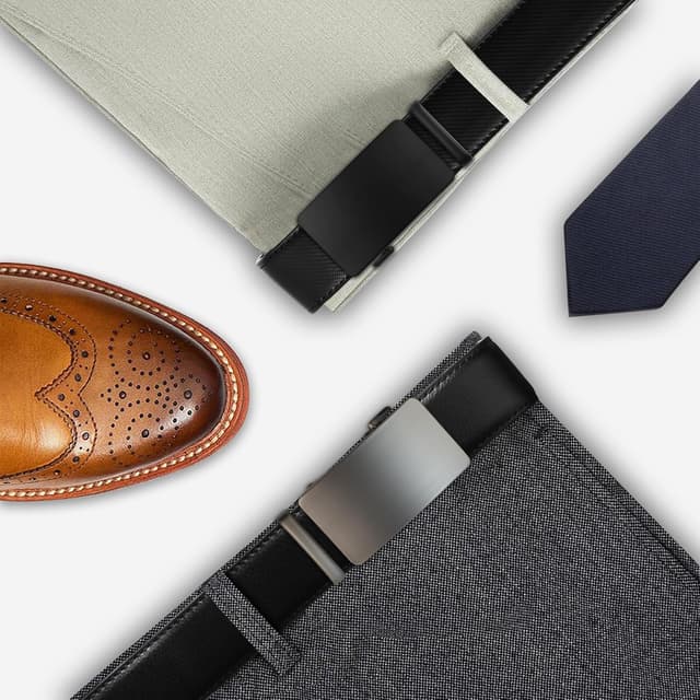 Detalle de TANGCHAO Herren-Gürtel mit Ratsche (Automatikschließe) aus Leder, 35 mm – ohne Löcher, größenverstellbar