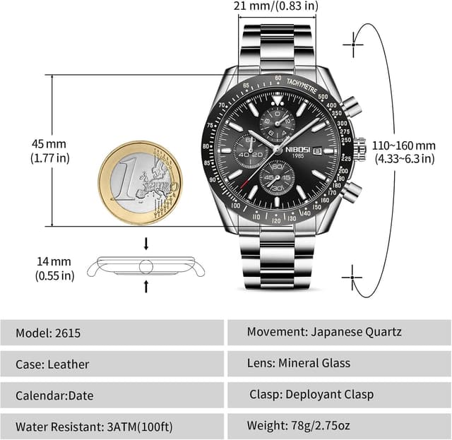Detalle de NIBOSI Orologio uomo analogico al quarzo cronografo impermeabile con data e quadrante luminoso
