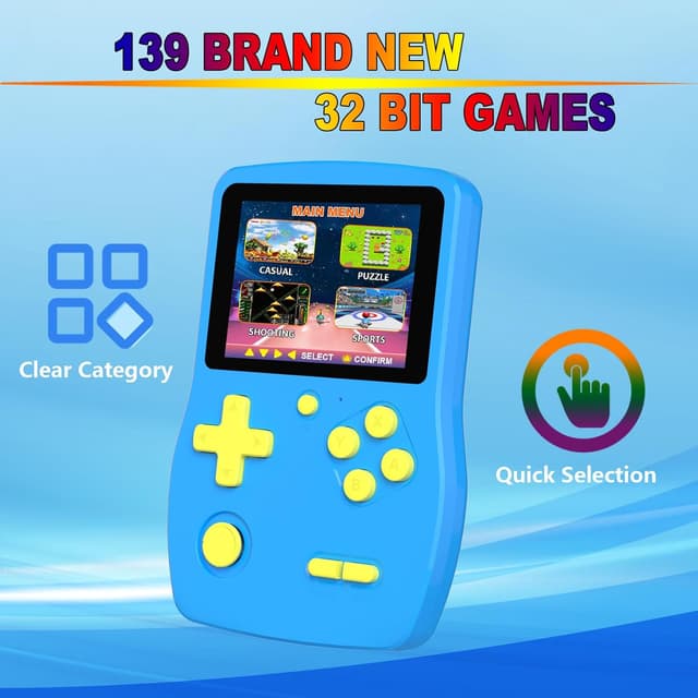 Detalle 2 de Bornkid console di gioco portatile 32 bit per bambini (3 pollici IPS, 139 giochi, ricaricabile)