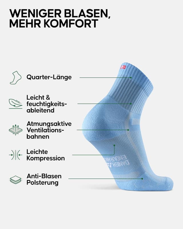 Detalle 2 de DANISH ENDURANCE Quarter Laufsocken mit leichter Kompression (3 Paar) – atmungsaktiv & schnell trocknend