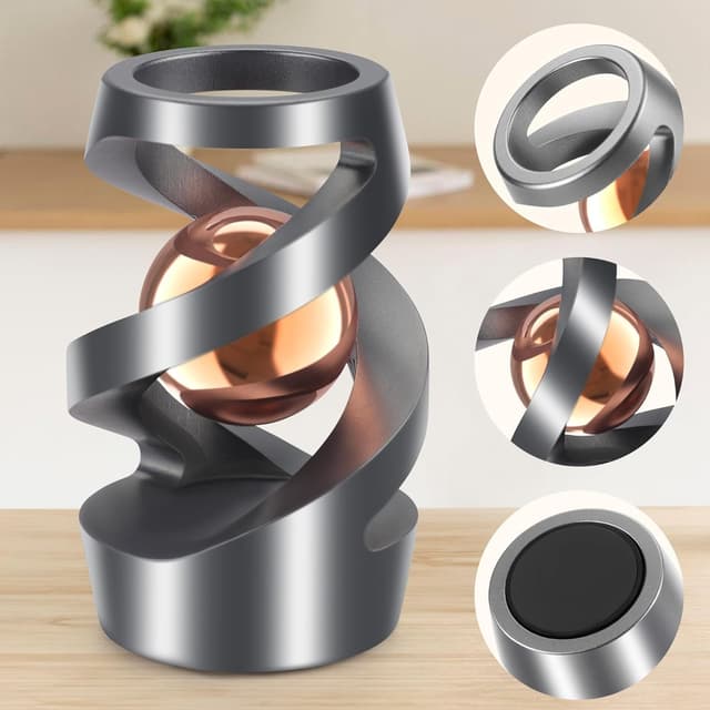 Detalle de Upgraded Kinetic Desk Toys Kinetic Spinning Desk Toy (Grey Rose Gold) — Aluminum Alloy Fidget for Office & School