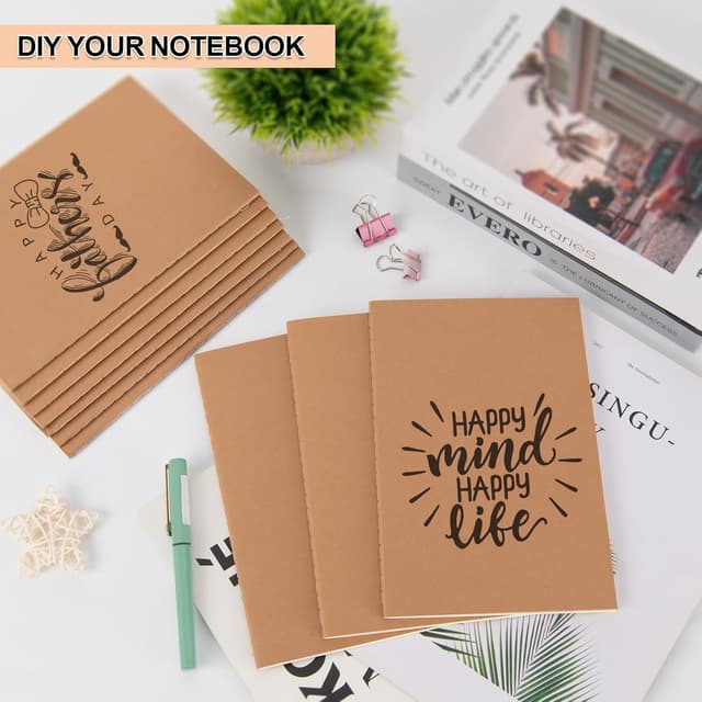 Detalle de VEESUN Notizbuch A5 mit Blanko-Seiten (100er Pack) – Kraftpapier-Cover, für Schule, Büro & Reisen