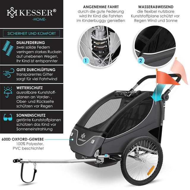 Thumbnail 2 de KESSER® Kinderanhänger 2in1 für 1–2 Kinder 40 kg