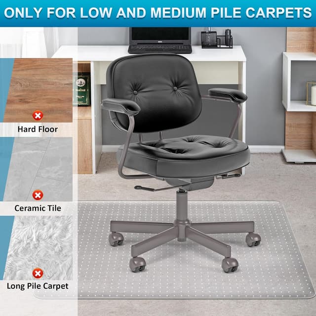 Detalle 2 de BesWin Office Chair Mat for Carpets (75x120cm) – Clear PVC desk chair floor protector for low pile carpets