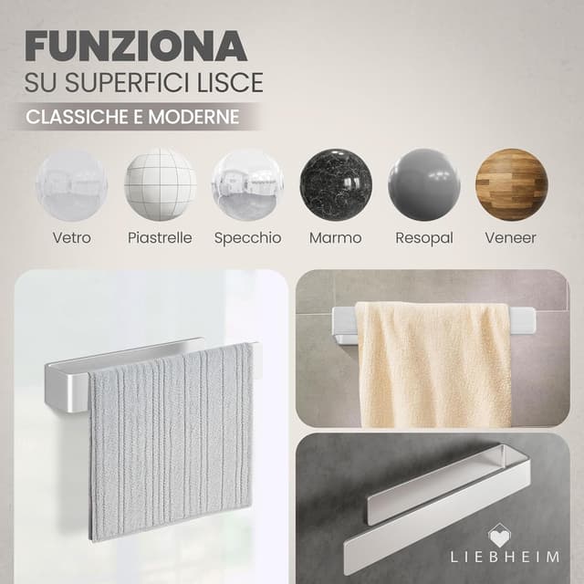 Detalle de LIEBHEIM portasciugamani adesivo da parete in alluminio spazzolato, 40 cm (senza forare)