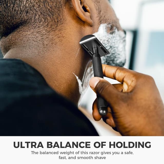 Detalle de ZOMCHI Rasoir de sécurité noir mat (version 2.0) avec 10 lames