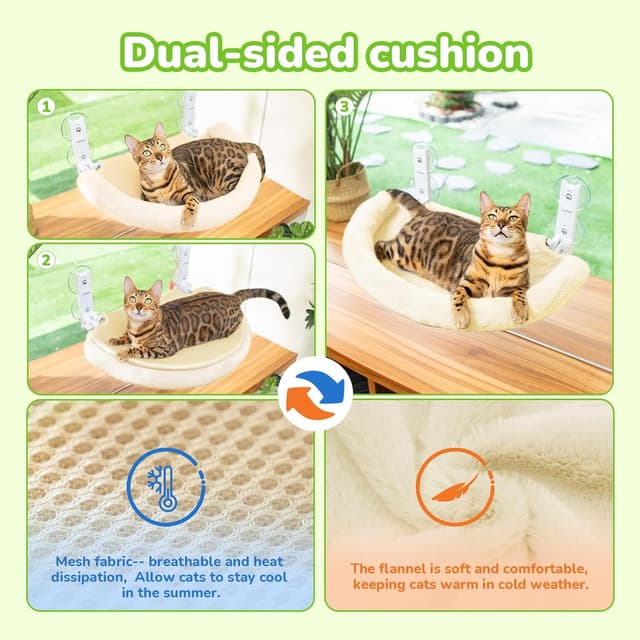 Detalle de CATISM Foldable Cat Window Perch – Semi-circular cat window bed with suction cups and reinforced frame (Beige)