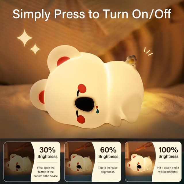 Detalle de AmmToo Koala Nachtlicht mit Timer, dimmbar und USB-Ladekabel – Silikon für Kinderzimmer