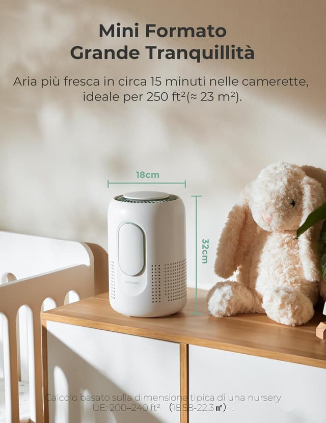 Detalle de momcozy Purificatore d’aria per cameretta con HEPA H13 e carbone attivo, monitor PM2.5 in tempo reale e luce notturna dimmerabile