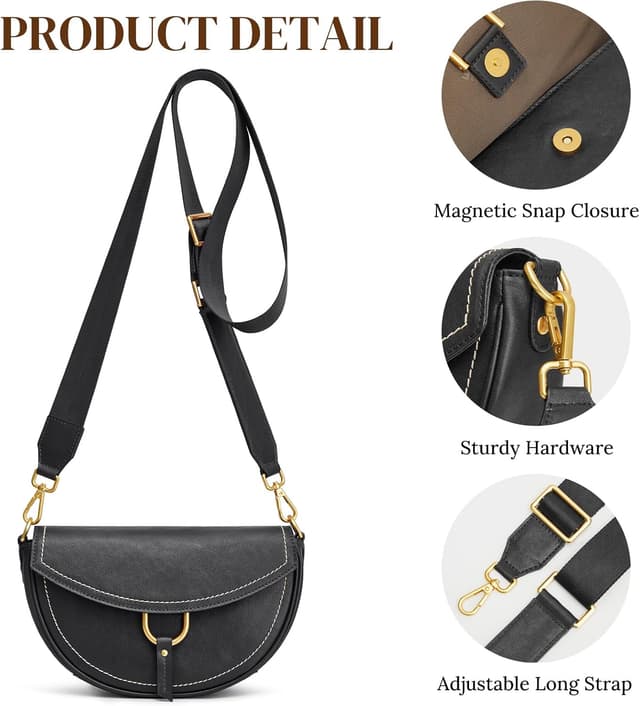 Detalle 1 de S-ZONE top grain vegetable-tanned leather crossbody bag for women (small purse with adjustable wide strap)