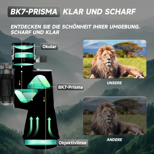 Detalle de BOSTRON 7x50 Fernglas für Erwachsene – kompakte Porro-Prismen, Dioptrienausgleich