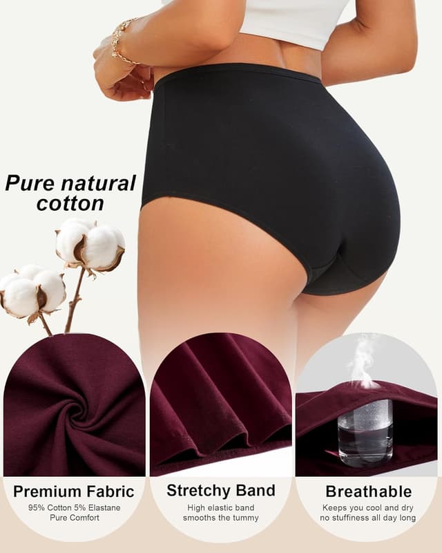 Detalle de UNDER THE SEA Cotton High-Waisted Full-Coverage Briefs for Women (5-Pack) in Plus Sizes