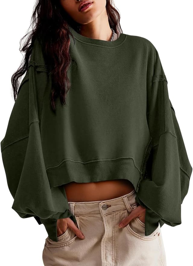 Detalle de Zwurew Women’s Casual Sweatshirt Crewneck Side Slit Crop Pullover (Long Sleeve)