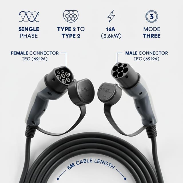 Detalle de Type 2 Mode 3 Hybrid Charging Cable (3.7kW, 16A, 6 Metre) made in Holland
