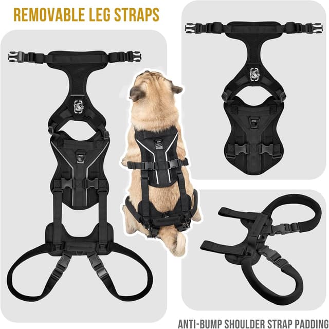 Detalle de OneTigris Hopper harnais pour chien taille S (noir) avec 2 poignées pour soutien et rééducation