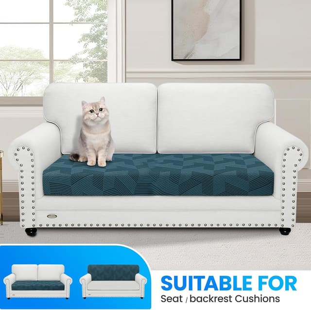 Detalle de CYCMACO copricuscini e copriseduta elasticizzati per divano (2 posti) blu pavone, antiscivolo e lavabili