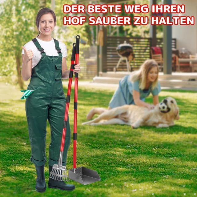 Thumbnail 6 de Ormalla Hundekotschaufel aus Edelstahl mit ausziehbarem Metallrechen und Tablett (Rot)