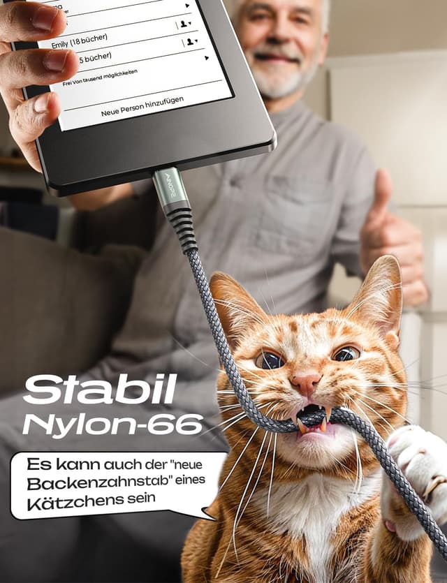 Detalle de AINOPE Micro-USB-Kabel (2er-Set, 1,8 m) mit Nylon-Ummantelung – USB auf Micro-USB für Android, Samsung, Kindle & mehr