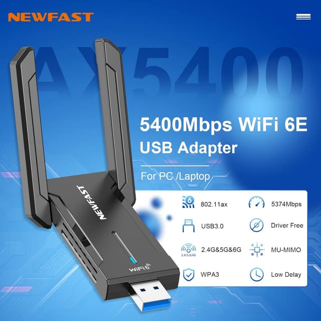 Detalle 2 de NEWFAST 5400Mbps USB WLAN Stick WiFi 6E đĄ