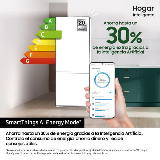 Detalle 2 de Samsung RB38C600CS9 Frigorífico Combi 390L Inox Clase C