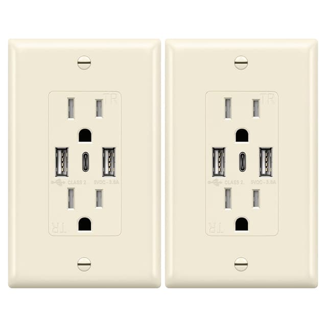Detalle de TOPGREENER 3-Port USB Wall Outlet 15A 🔌