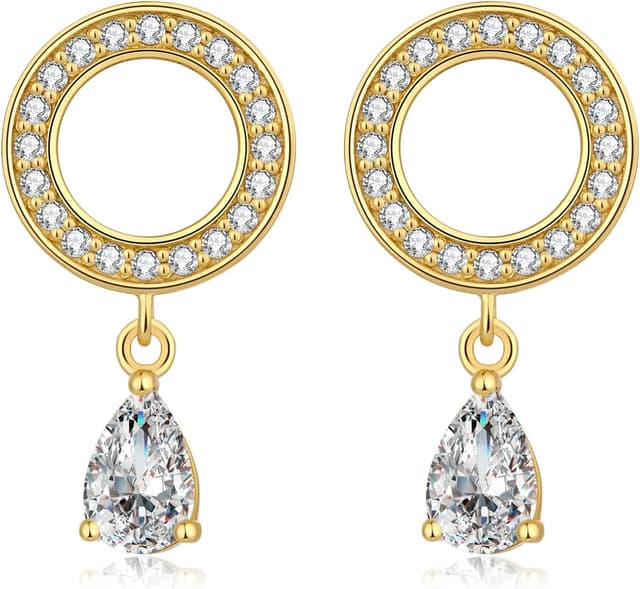 Detalle de Jiamiaoi Tropfen-Ohrringe aus 925 Sterlingsilber vergoldet in Weißgold-Optik mit Zirkonia (Damen)