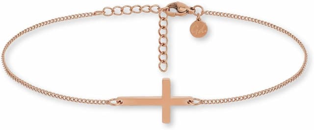 Detalle de Damen-Fußkette mit Kreuz-Anhänger aus 316L-Edelstahl (18K Vergoldung, Roségold oder Silber) – verstellbar 22–27 cm